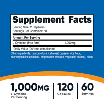 Nutricost L-Cysteine 1000mg – 120 Caps – Non-GMO & Gluten Free (500mg per Capsule)
