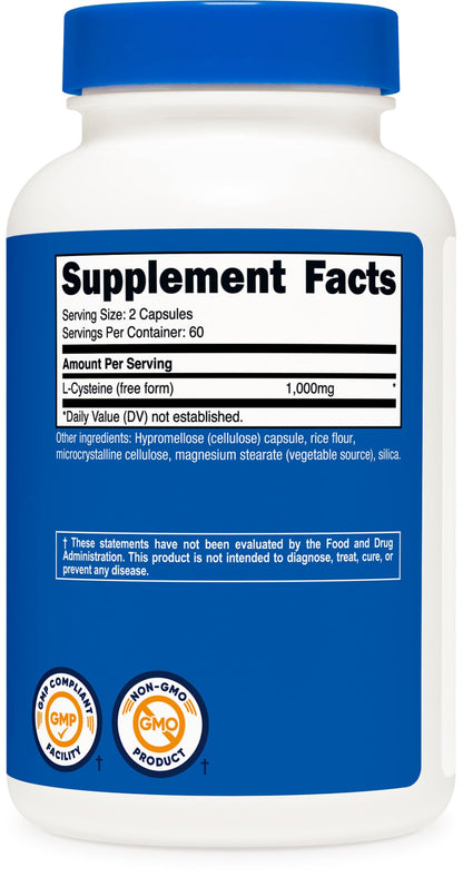 Nutricost L-Cysteine 1000mg – 120 Caps – Non-GMO & Gluten Free (500mg per Capsule)