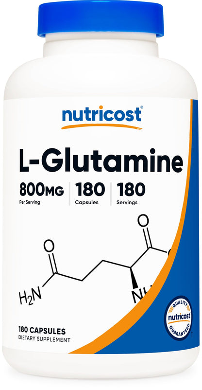 Nutricost L-Glutamine 800mg, 180 Capsules – Gluten Free & Non-GMO