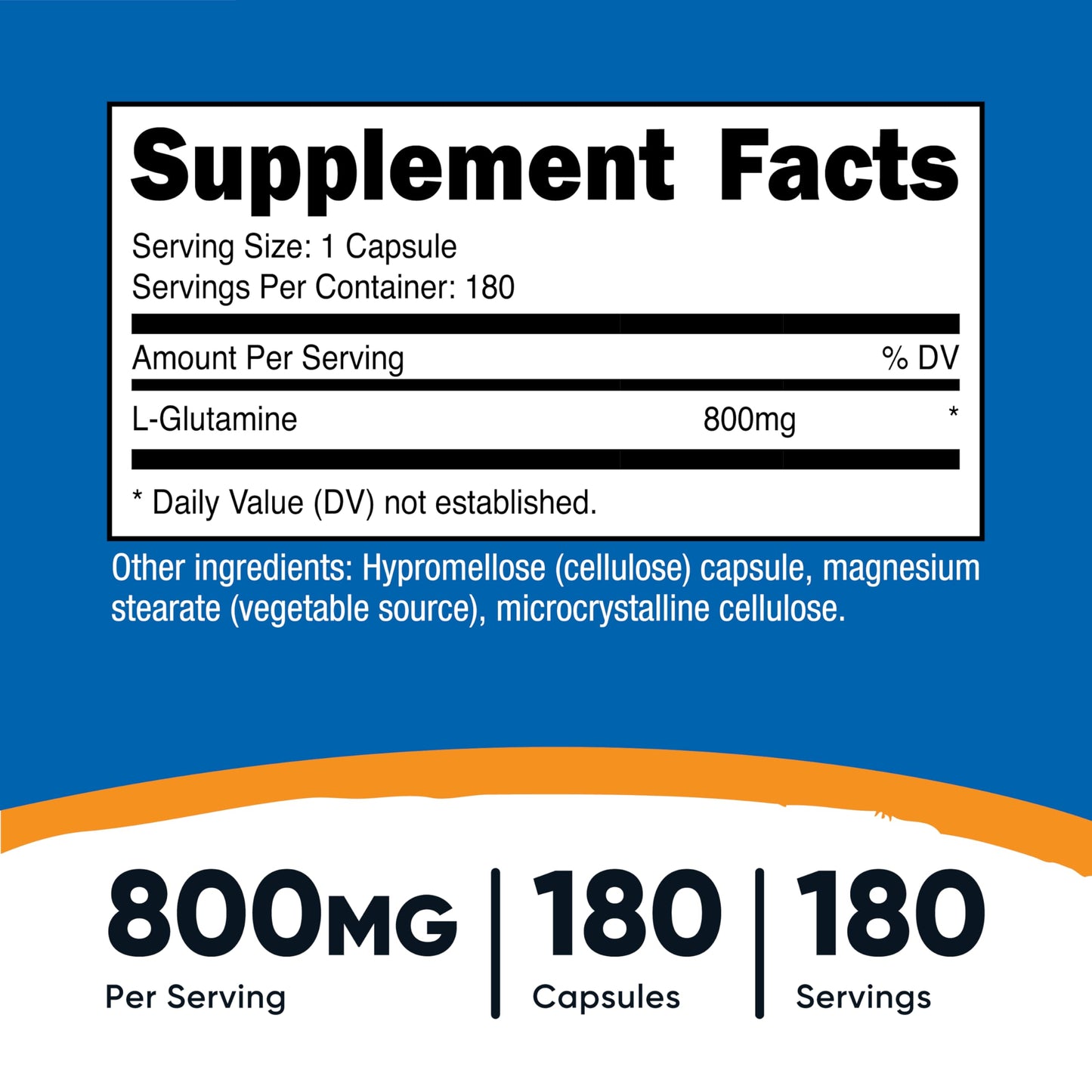Nutricost L-Glutamine 800mg, 180 Capsules – Gluten Free & Non-GMO