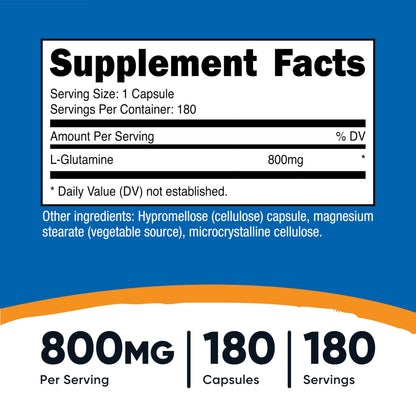 Nutricost L-Glutamine 800mg, 180 Capsules – Gluten Free & Non-GMO
