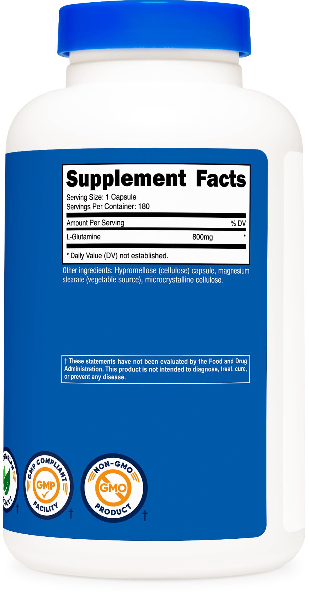 Nutricost L-Glutamine 800mg, 180 Capsules – Gluten Free & Non-GMO