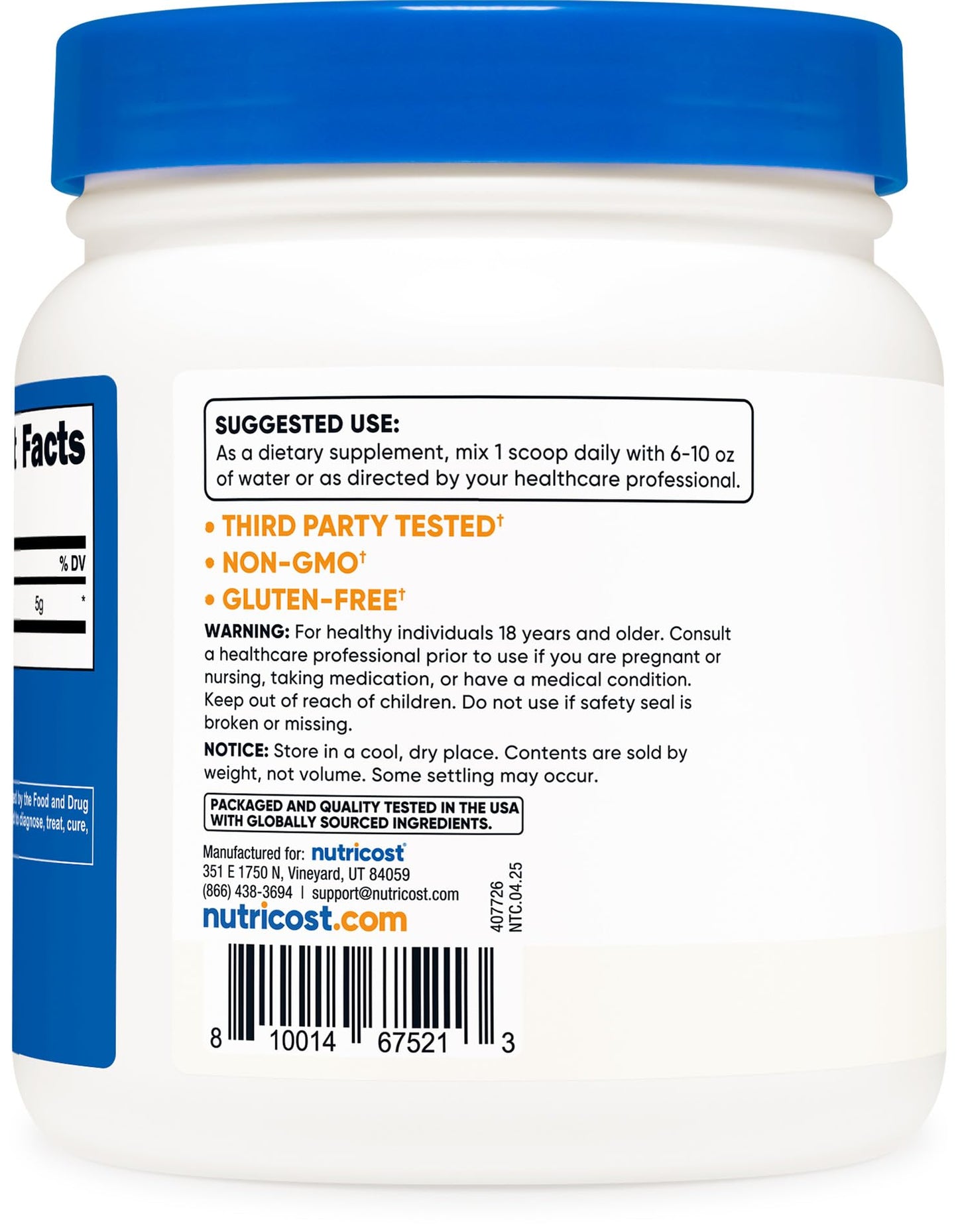 Nutricost L-Glutamine Powder (500g) - Unflavored, Gluten Free & Non-GMO | 100 Servings