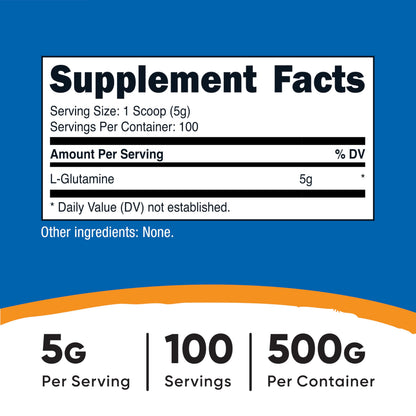 Nutricost L-Glutamine Powder (500g) - Unflavored, Gluten Free & Non-GMO | 100 Servings