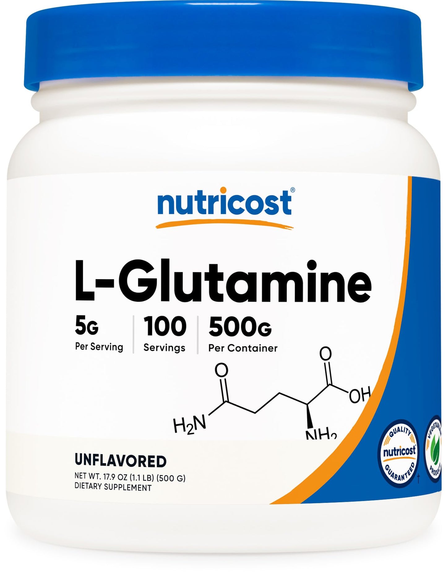 Nutricost L-Glutamine Powder (500g) - Unflavored, Gluten Free & Non-GMO | 100 Servings