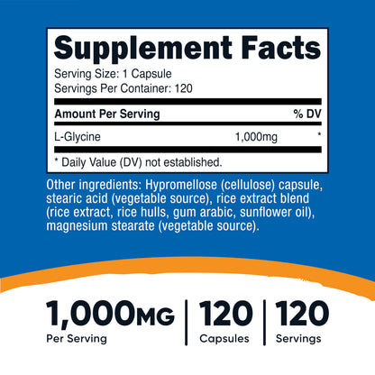 Nutricost L-Glycine 1000mg | 120 Vegetarian Capsules | Non-GMO & Gluten Free