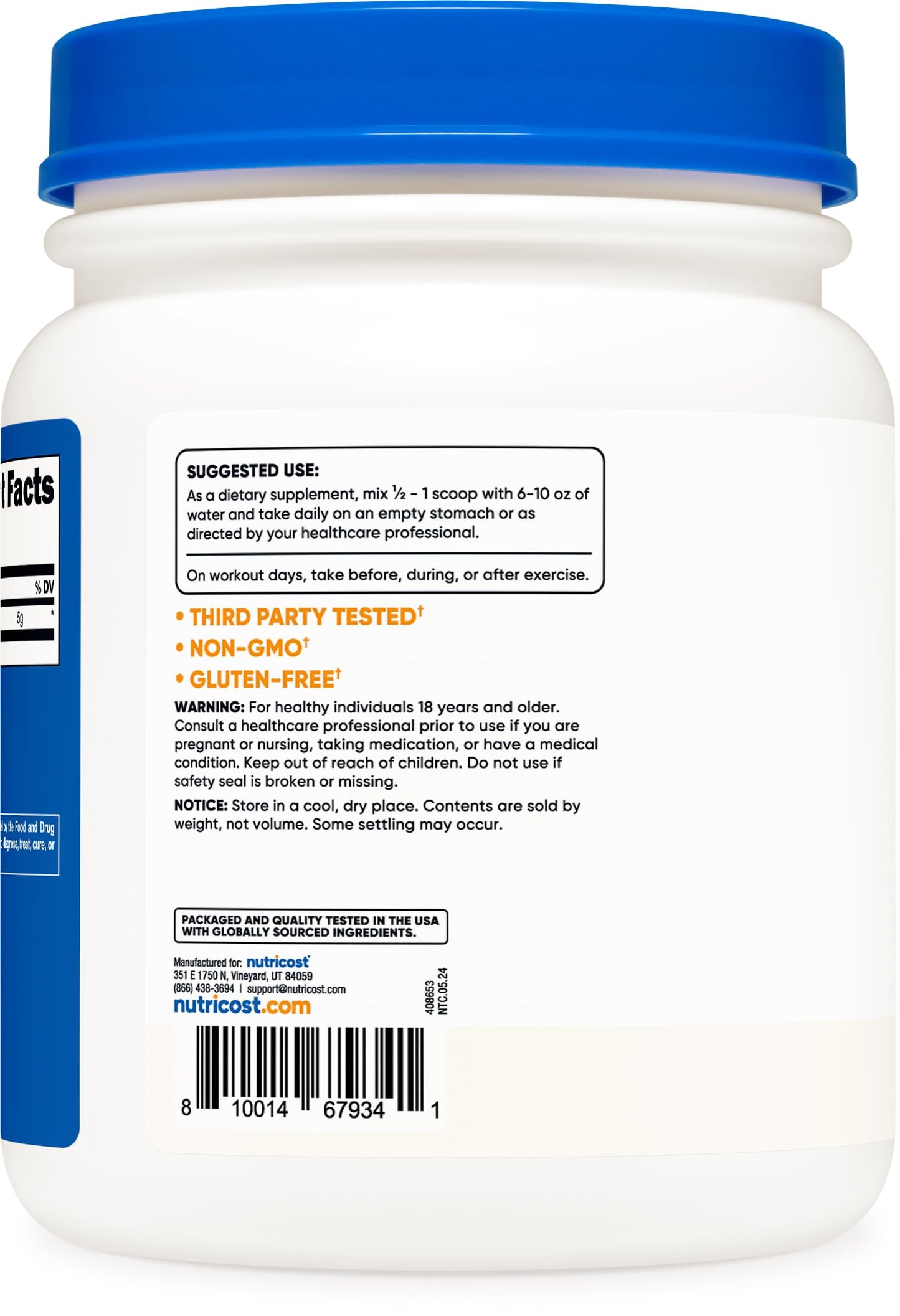 Nutricost Pure L-Leucine Powder 500g - 5g Per Serving | Gluten Free