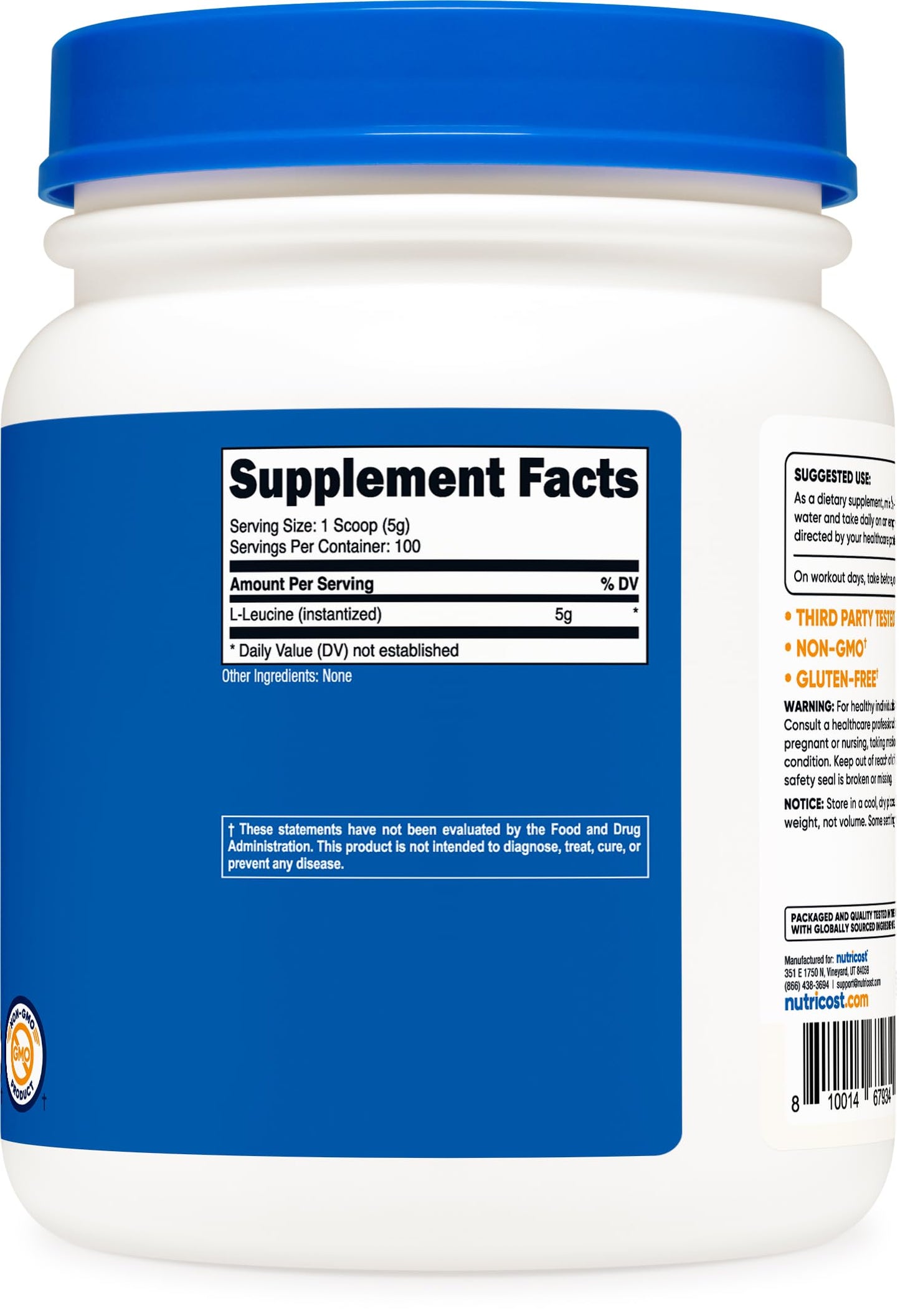 Nutricost Pure L-Leucine Powder 500g - 5g Per Serving | Gluten Free
