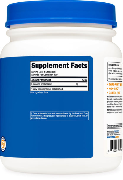 Nutricost Pure L-Leucine Powder 500g - 5g Per Serving | Gluten Free