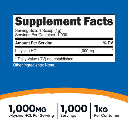 Nutricost L-Lysine Powder 1KG | Pure L-Lysine, Non-GMO, Gluten Free