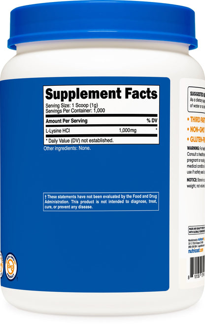 Nutricost L-Lysine Powder 1KG | Pure L-Lysine, Non-GMO, Gluten Free