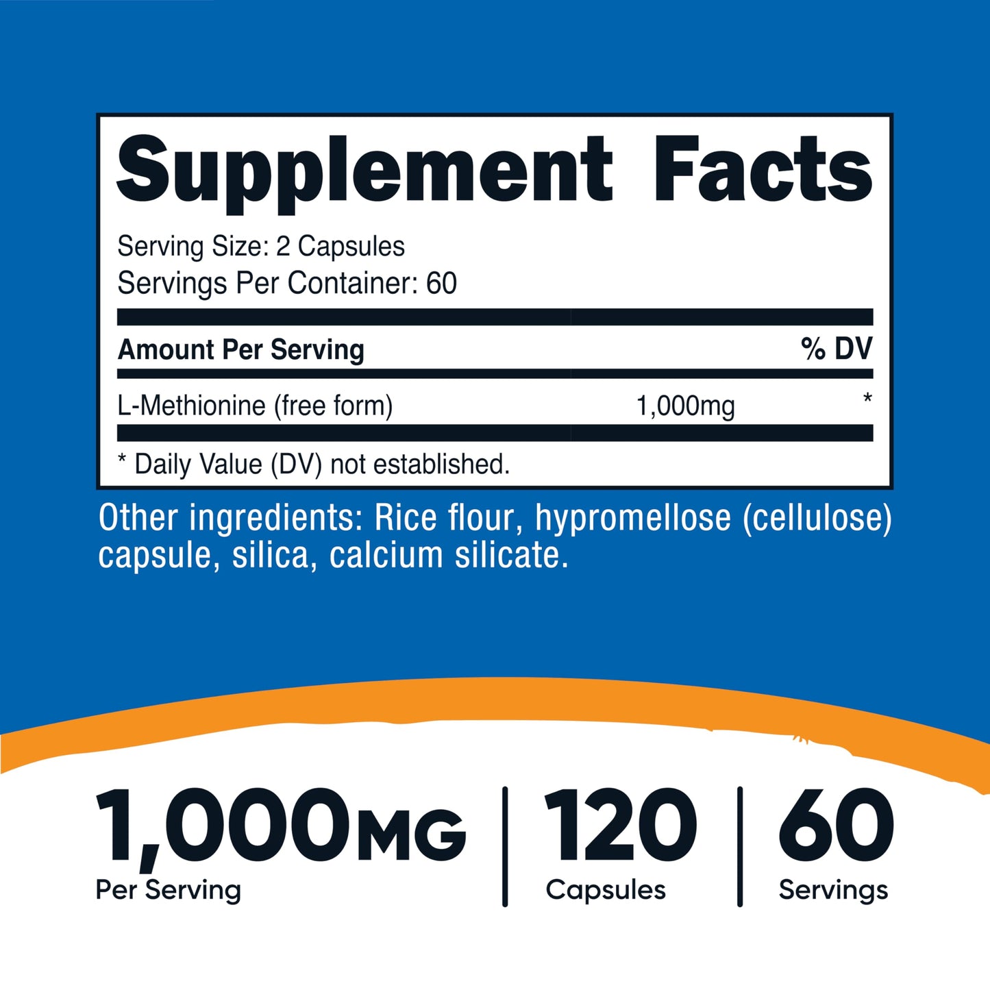 Nutricost L-Methionine 1000 mg - 120 Capsules | 60 Servings | Gluten-Free, GMO-Free