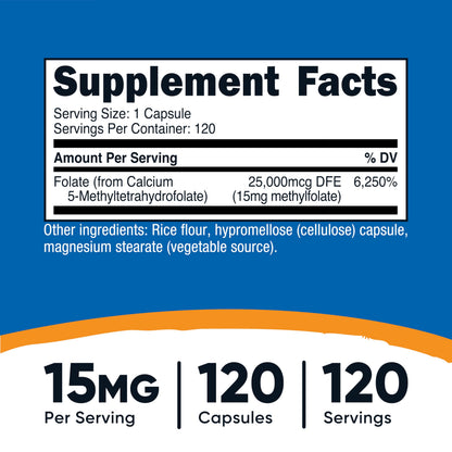 Nutricost L-Methylfolate 15mg, 120 Capsules (5-MTHF) - Vegan, Non-GMO, Gluten Free