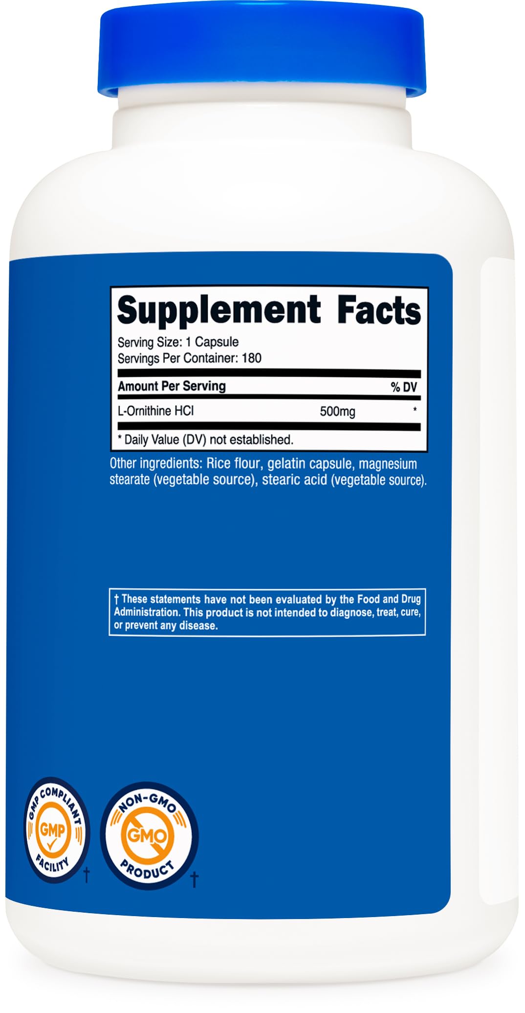Nutricost L-Ornithine 500mg - 180 Capsules | Non-GMO & Gluten Free