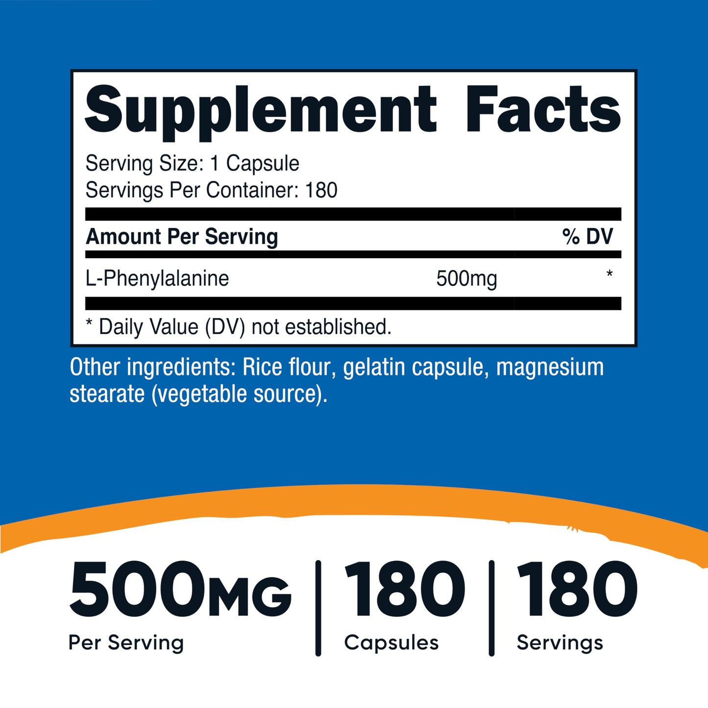 Nutricost L-Phenylalanine 500mg – 180 Capsules | USA Made, GMP Certified