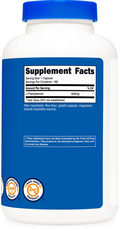 Nutricost L-Phenylalanine 500mg – 180 Capsules | USA Made, GMP Certified