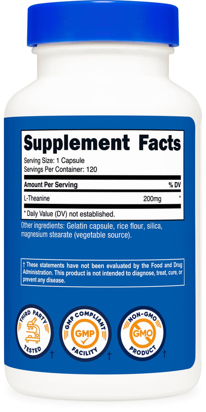 Nutricost L-Theanine 200mg - 120 Capsules | Double Strength, Non-GMO, Gluten Free