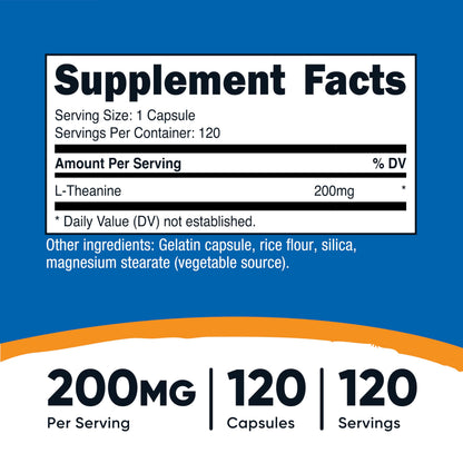 Nutricost L-Theanine 200mg - 120 Capsules | Double Strength, Non-GMO, Gluten Free