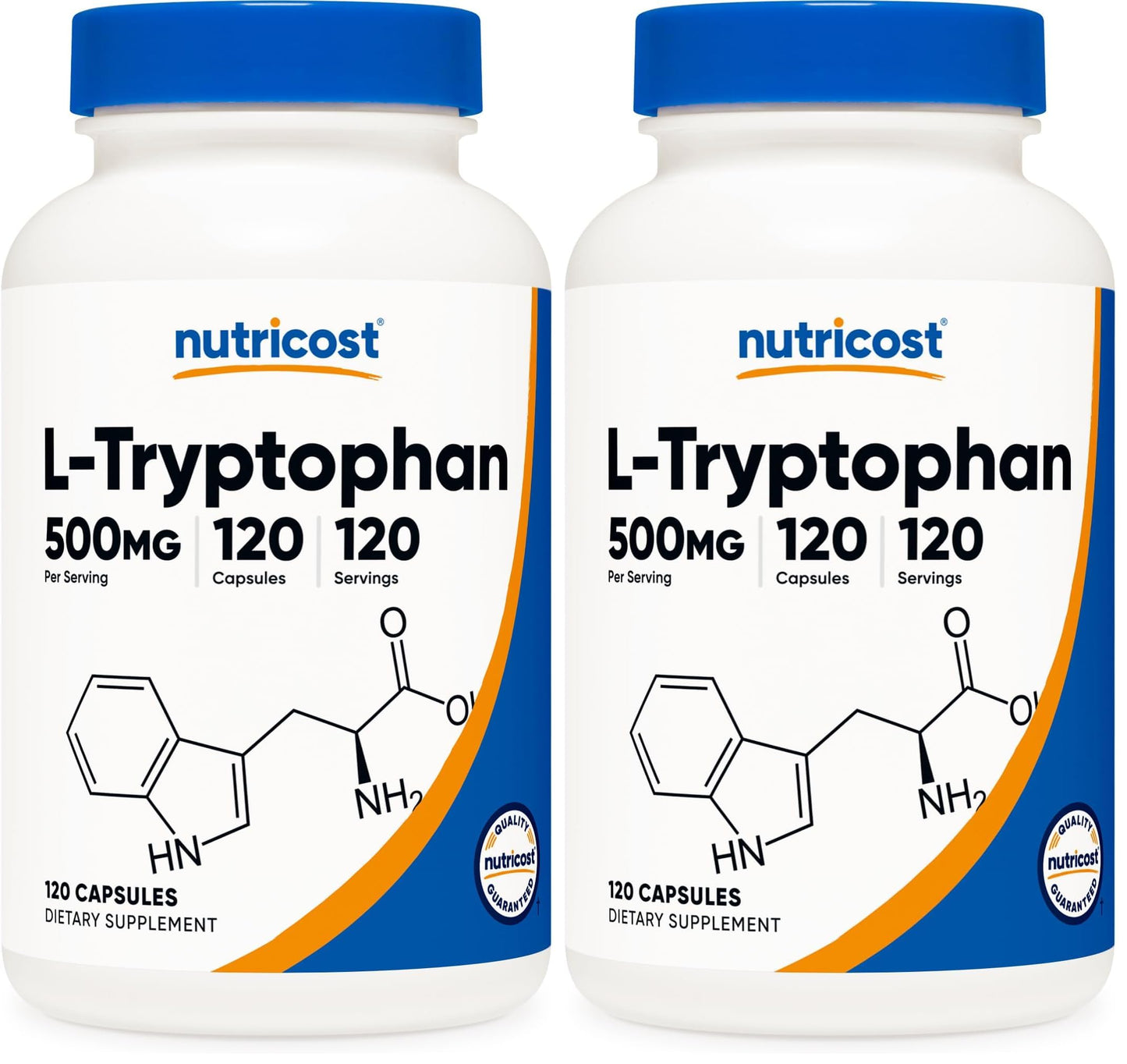 Nutricost L-Tryptophan 500mg – 120 Capsules per Bottle, with BioPerine, Gluten Free, Non-GMO (Pack of 2)