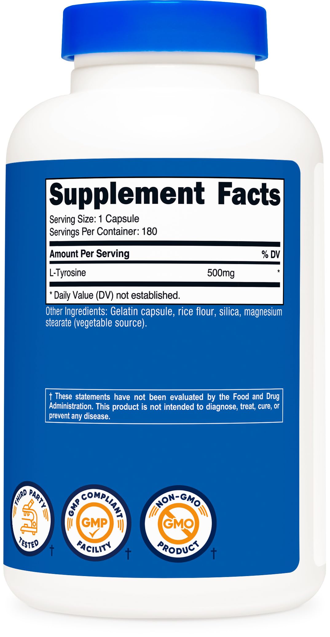 Nutricost L-Tyrosine 500mg, 180 Capsules - Gluten Free & Non-GMO