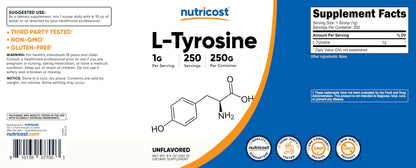 Nutricost L-Tyrosine Powder 250g – Pure L-Tyrosine 1000mg per Serving