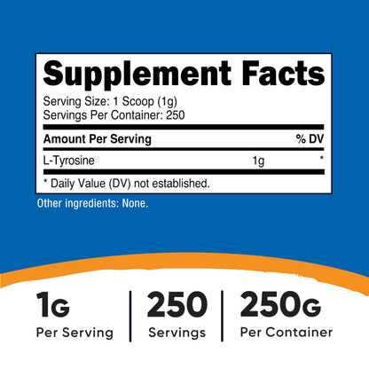Nutricost L-Tyrosine Powder 250g – Pure L-Tyrosine 1000mg per Serving
