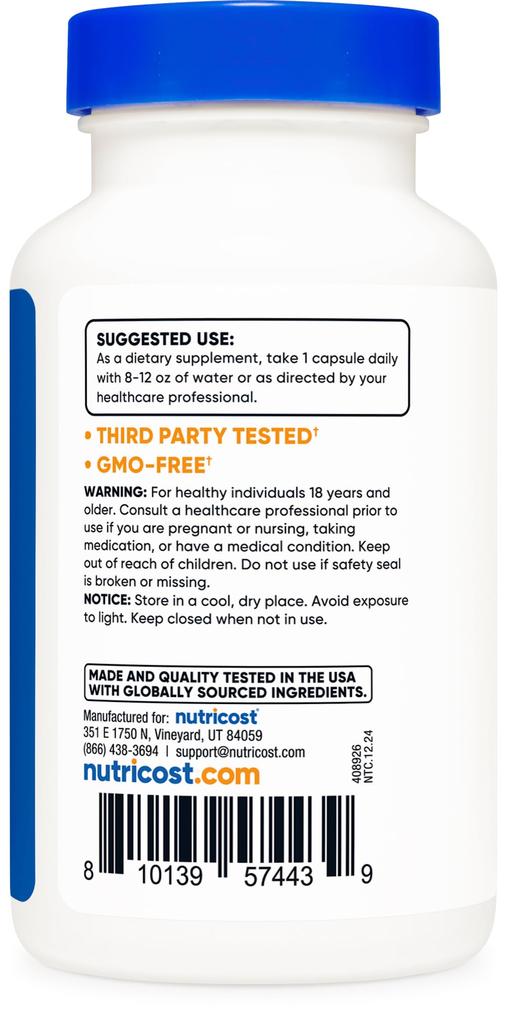 Nutricost Lactase Enzyme Complex 3,000 FCC ALU – 120 Veg Capsules, Non-GMO, Gluten Free