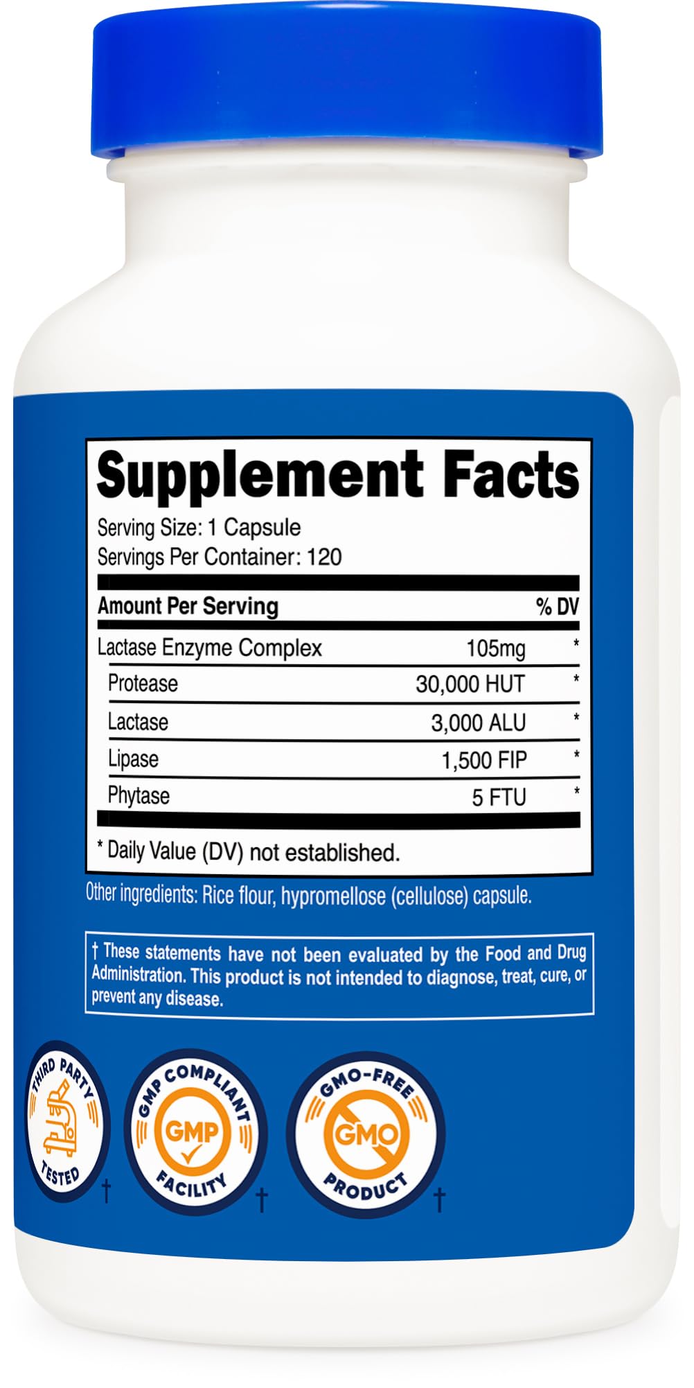 Nutricost Lactase Enzyme Complex 3,000 FCC ALU – 120 Veg Capsules, Non-GMO, Gluten Free