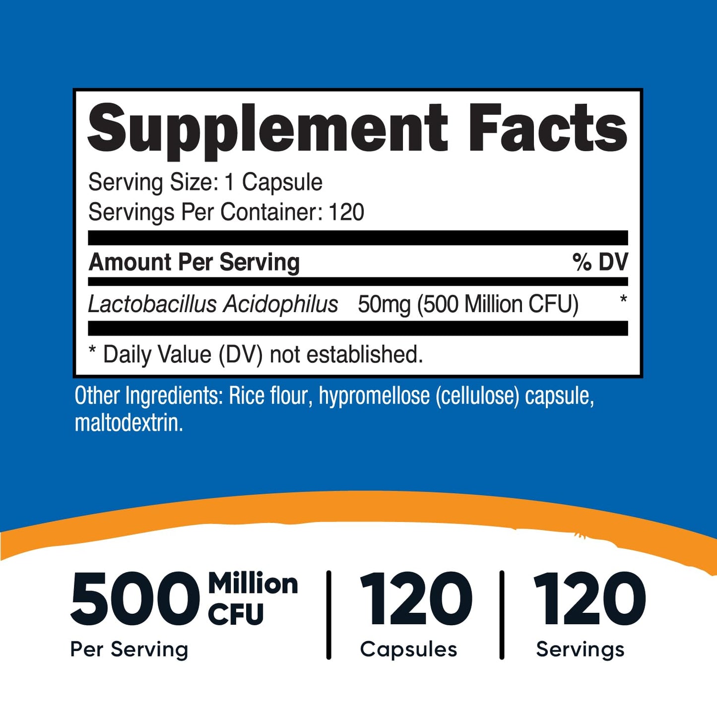 Nutricost Lactobacillus Acidophilus 500 Million CFU – 120 Capsules