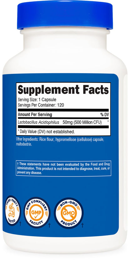 Nutricost Lactobacillus Acidophilus 500 Million CFU – 120 Capsules
