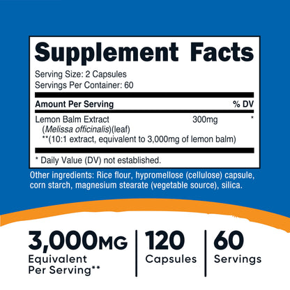 Nutricost Lemon Balm 3,000mg Equivalent | 120 Vegan Capsules | Melissa Officinalis Extract