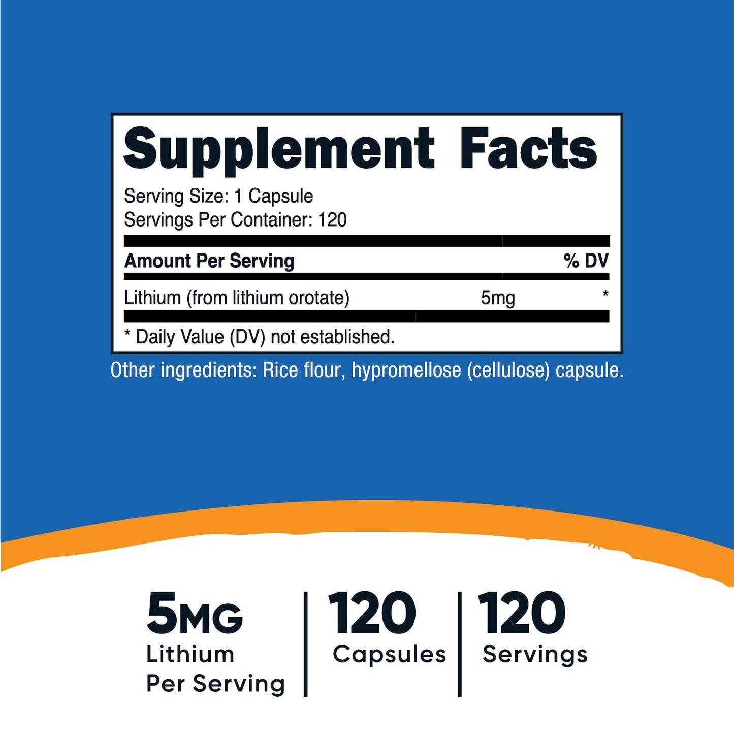 Nutricost Lithium Orotate 5mg - 120 Veggie Caps, Non-GMO, Gluten Free