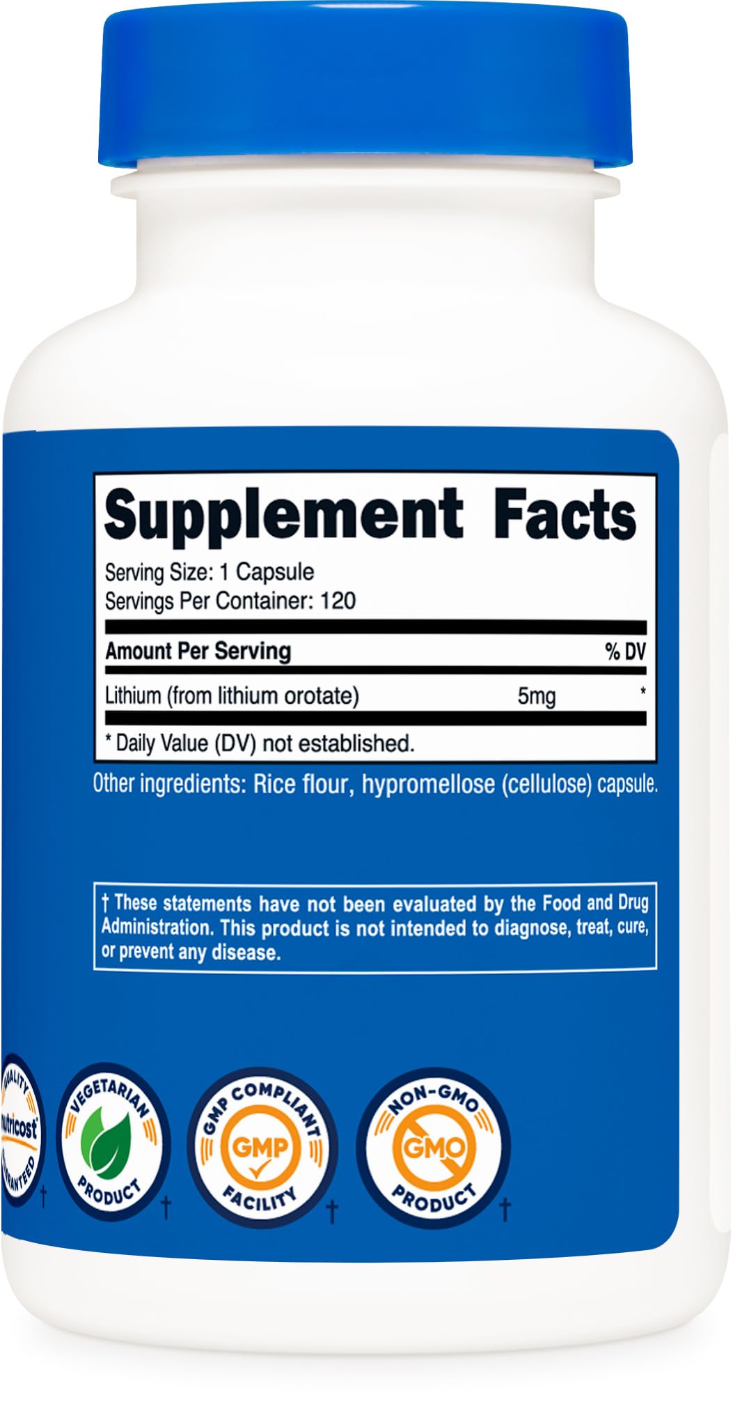 Nutricost Lithium Orotate 5mg - 120 Veggie Caps, Non-GMO, Gluten Free
