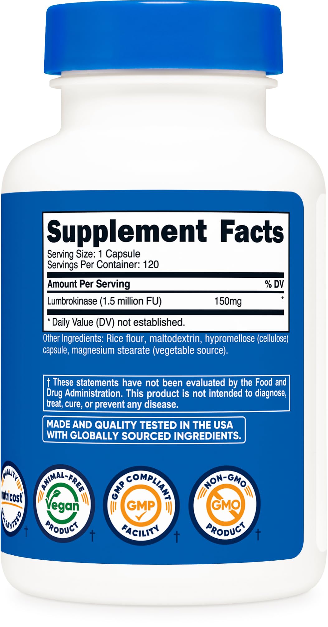 Nutricost Lumbrokinase Capsules 150 mg (120 Capsules) - Gluten-Free, Vegan, GMO-Free