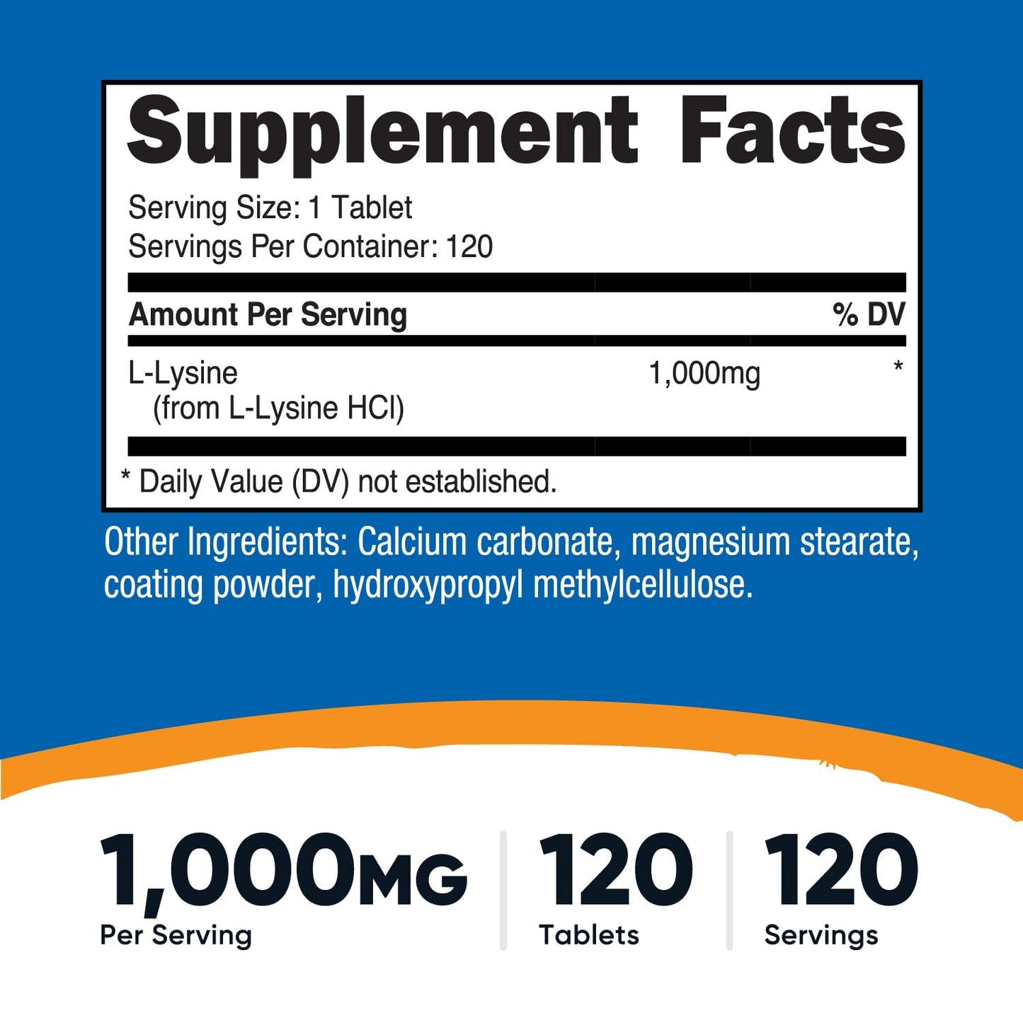 Nutricost L-Lysine 1000mg – 120 Tablets | Gluten Free, Non-GMO, Vegetarian