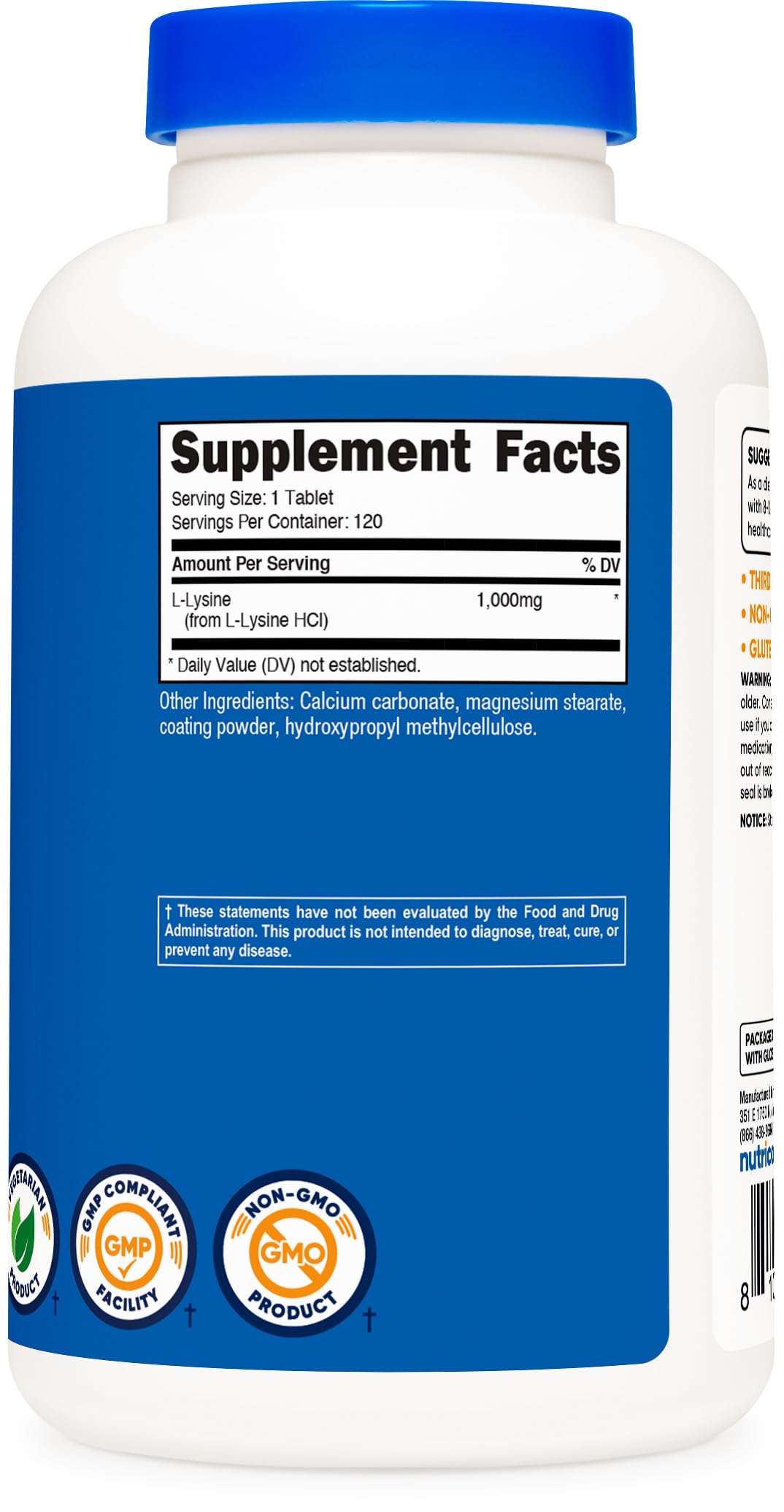 Nutricost L-Lysine 1000mg – 120 Tablets | Gluten Free, Non-GMO, Vegetarian