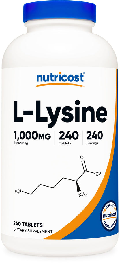 Nutricost L-Lysine 1000mg - 240 Servings | Gluten Free, Non-GMO, Vegetarian Friendly