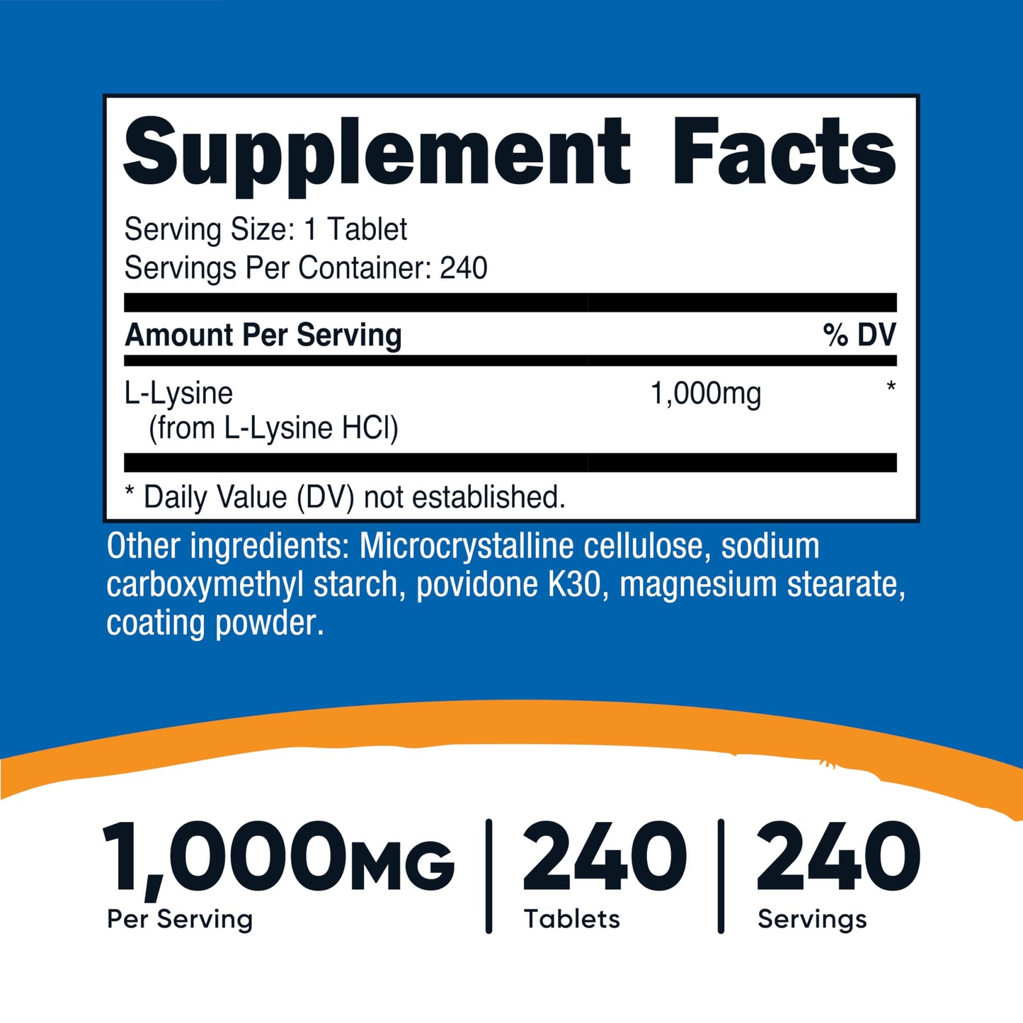 Nutricost L-Lysine 1000mg - 240 Servings | Gluten Free, Non-GMO, Vegetarian Friendly