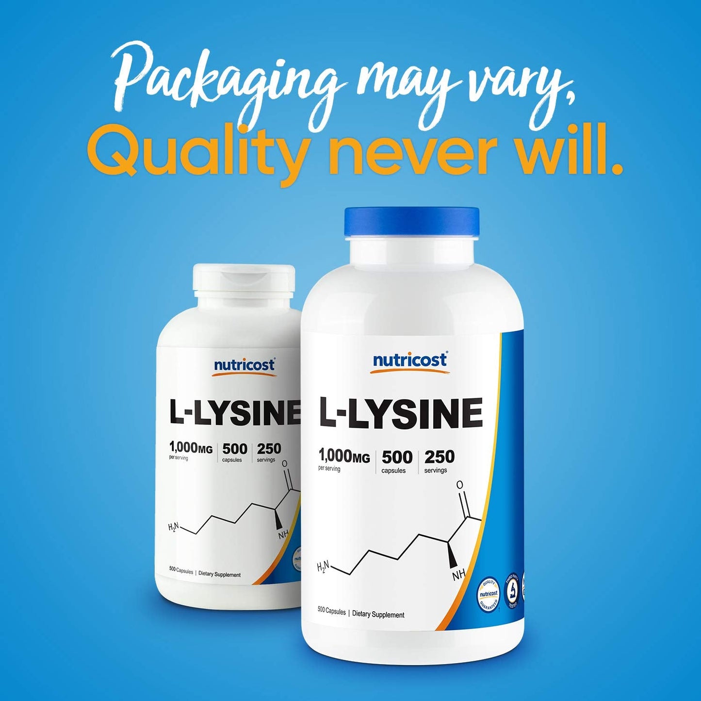 Nutricost L-Lysine 1000mg per Serving – 250 Servings, 500 Capsules – Gluten Free & Non-GMO