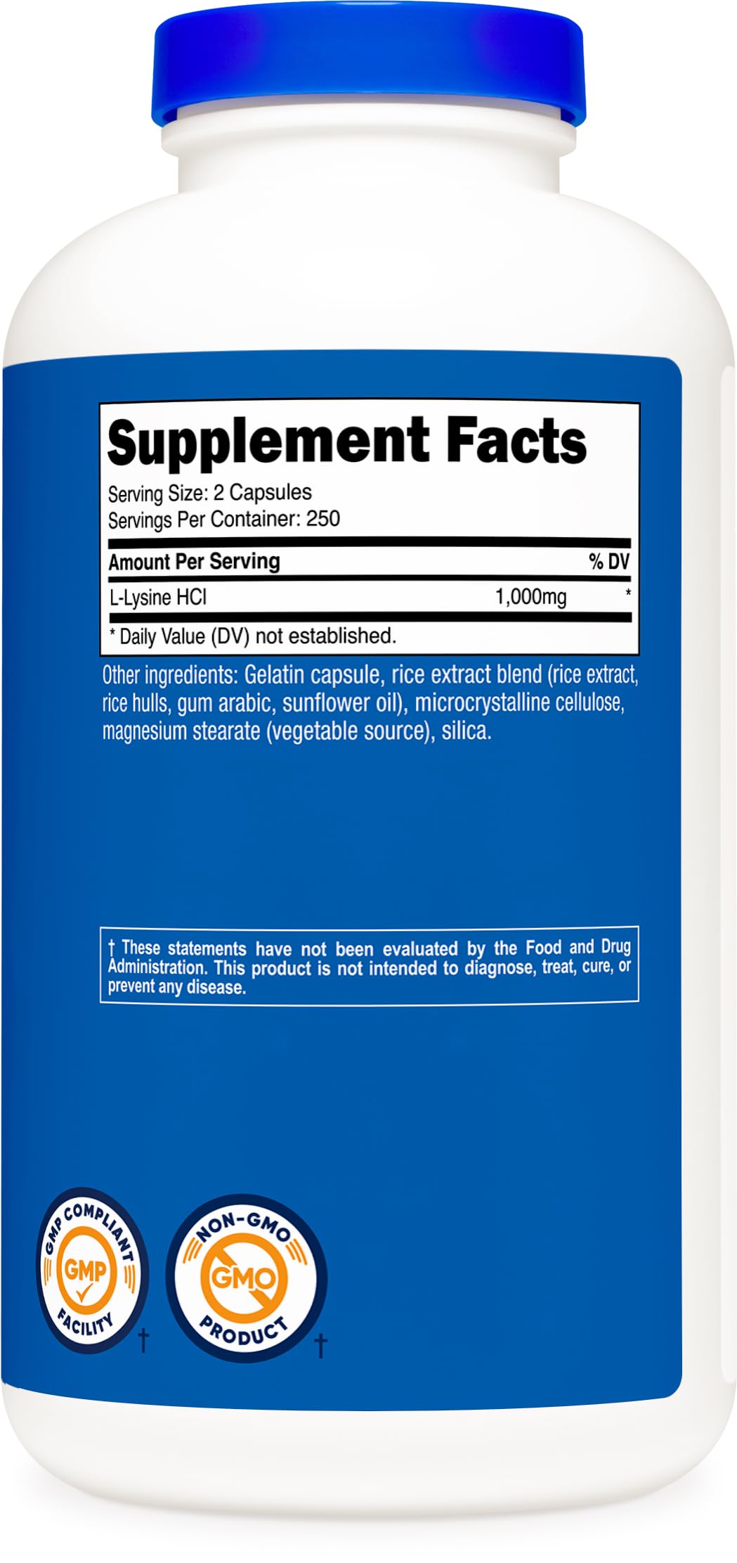 Nutricost L-Lysine 1000mg per Serving – 250 Servings, 500 Capsules – Gluten Free & Non-GMO