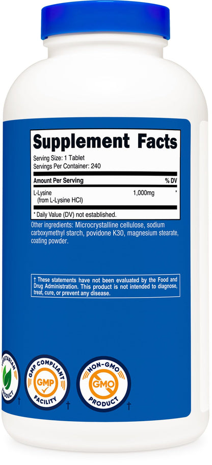 Nutricost L-Lysine 1000mg - 240 Servings | Gluten Free, Non-GMO, Vegetarian Friendly
