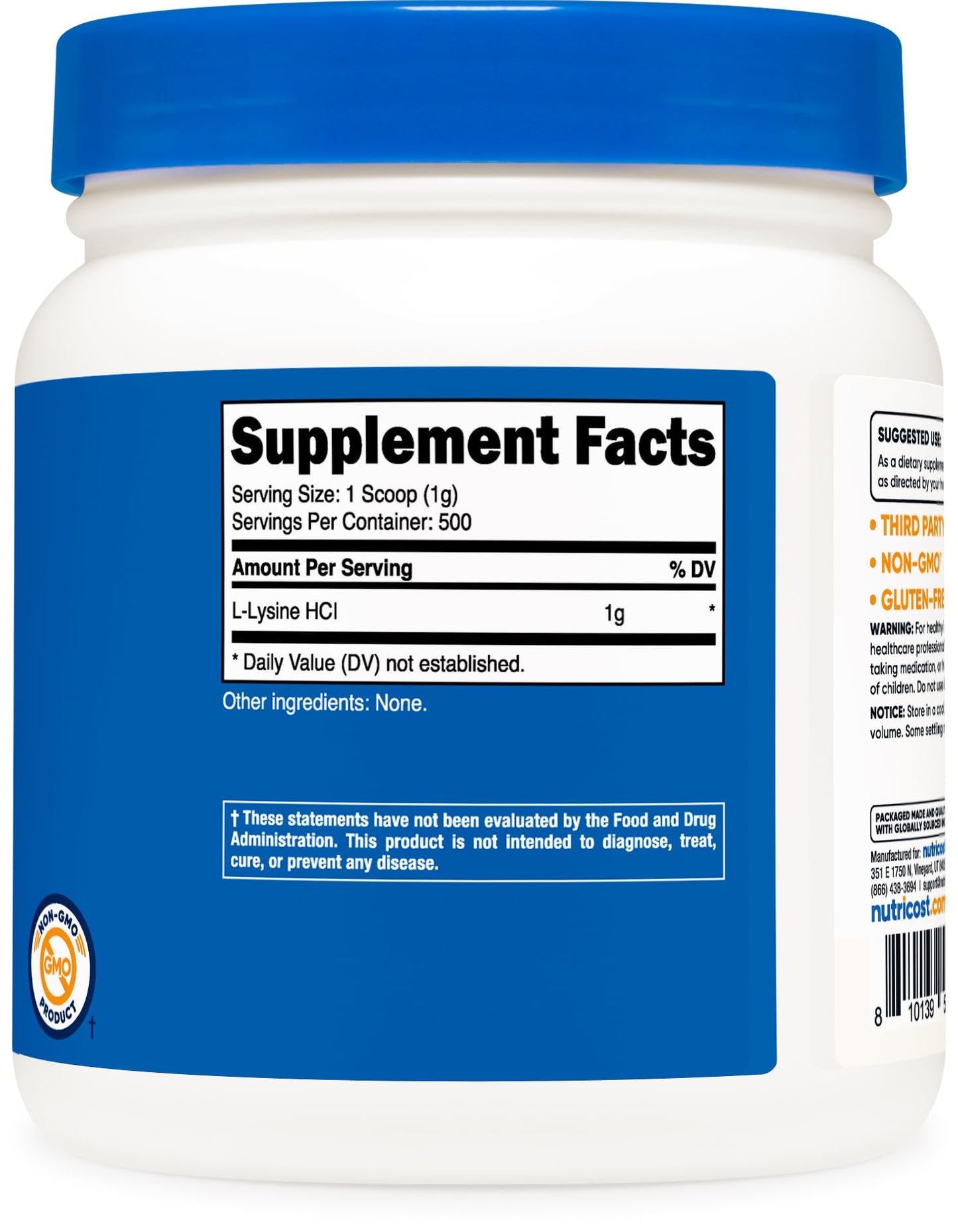 Nutricost L-Lysine Powder 500 Grams - Pure L-Lysine, Non-GMO, Gluten Free