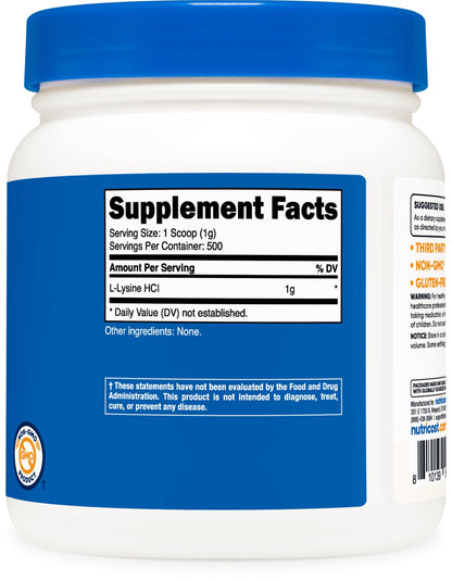 Nutricost L-Lysine Powder 500 Grams - Pure L-Lysine, Non-GMO, Gluten Free