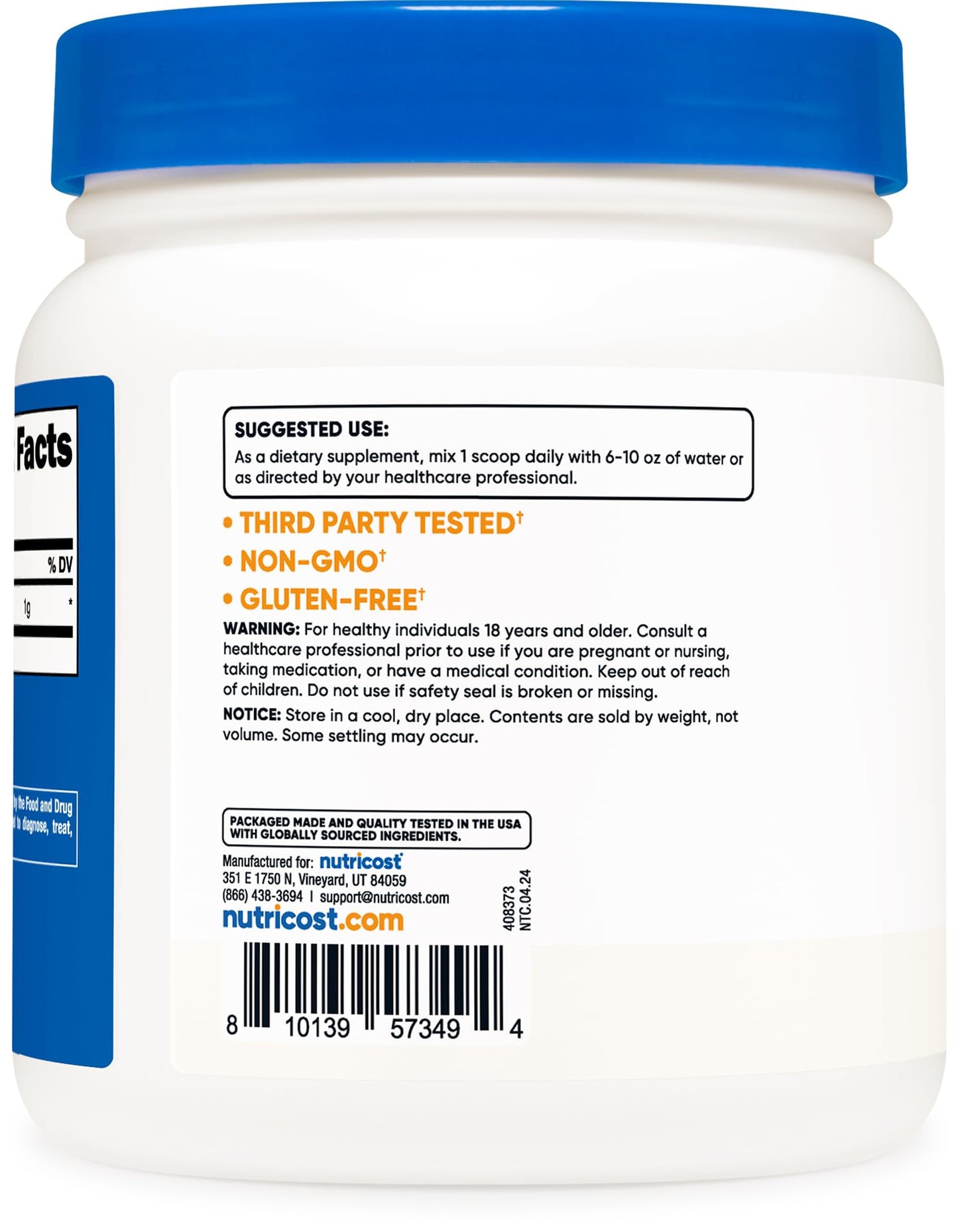 Nutricost L-Lysine Powder 500 Grams - Pure L-Lysine, Non-GMO, Gluten Free