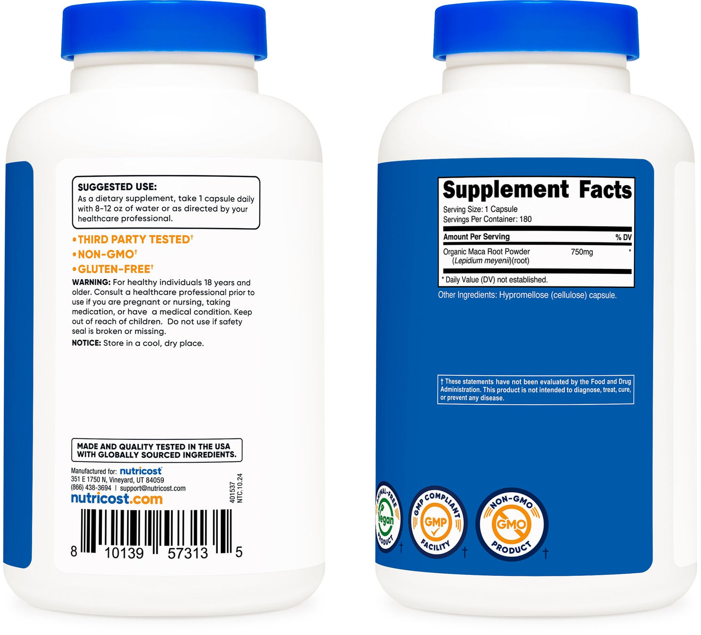 Nutricost Maca Root Capsules 750mg – 180 Servings (180 Capsules) | Lepidium meyenii