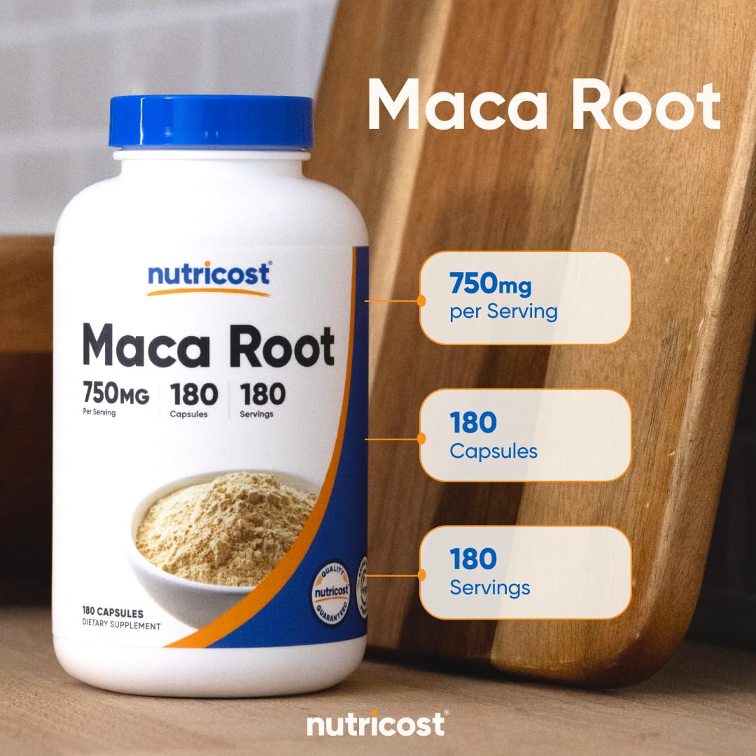 Nutricost Maca Root Capsules 750mg – 180 Servings (180 Capsules) | Lepidium meyenii
