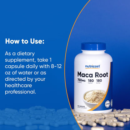 Nutricost Maca Root Capsules 750mg – 180 Servings (180 Capsules) | Lepidium meyenii