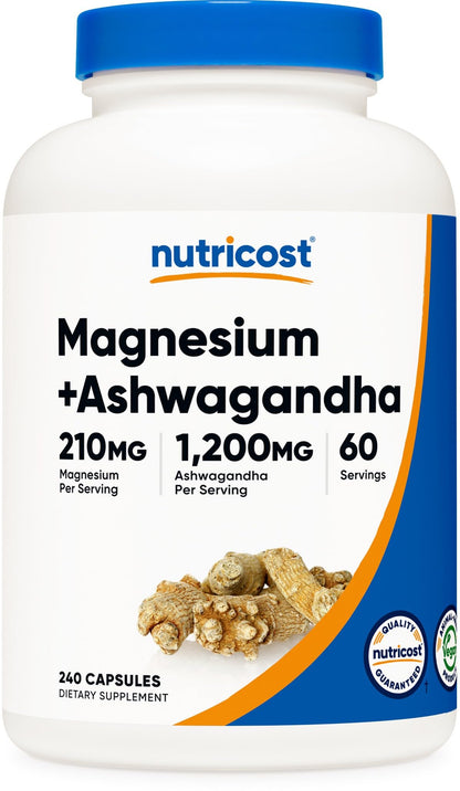 Nutricost Magnesium + Ashwagandha Supplement (1410mg) – 240 Capsules, 60 Servings, Vegan