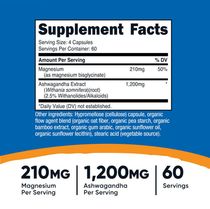 Nutricost Magnesium + Ashwagandha Supplement (1410mg) – 240 Capsules, 60 Servings, Vegan