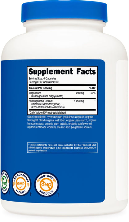 Nutricost Magnesium + Ashwagandha Supplement (1410mg) – 240 Capsules, 60 Servings, Vegan